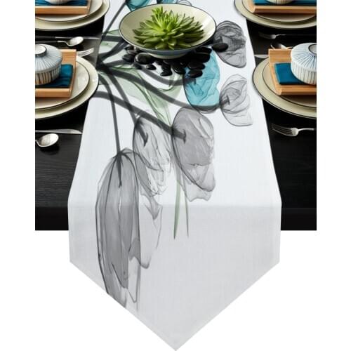 Table Runners Modern Turquoise Tulip Flower Table Runner Wedding Decoration Christmas Dinner Table Decoration