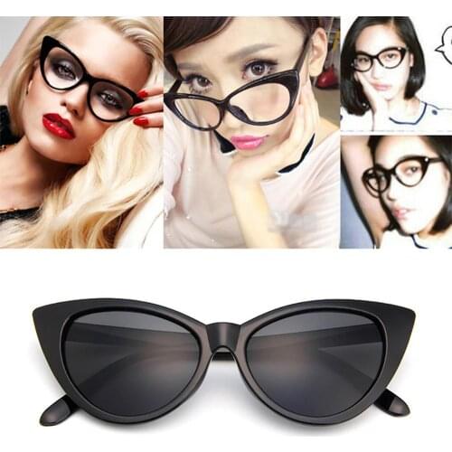 New Fashion Women Cat Eye Sunglasses Retro UV400 Plastic Frame Sun Glasses Female Ladies Vintage Sunglasses Eye Wear