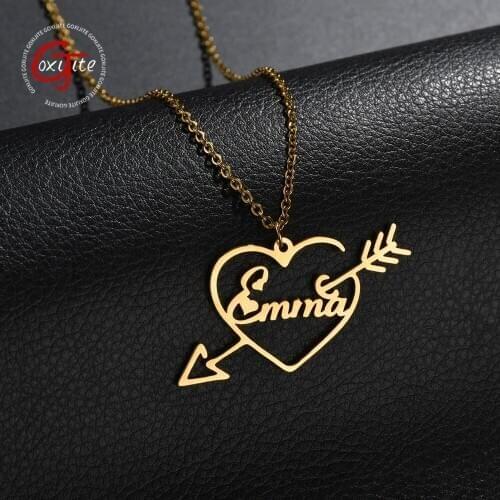 Goxijite Personalized Name Necklace For Women Stainless Steel Love Heart Arrow Name Necklaces Jewelry Customized Gift