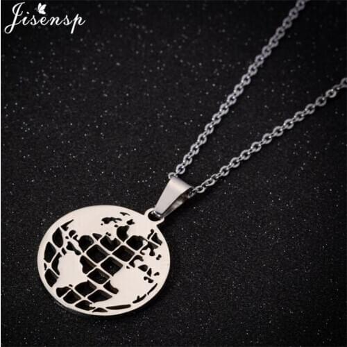 Fashion Retro Globe World Map Necklaces Simple Circle Pendant Necklace for Women Men Gold Stainless Steel Chain Jewelry kolye