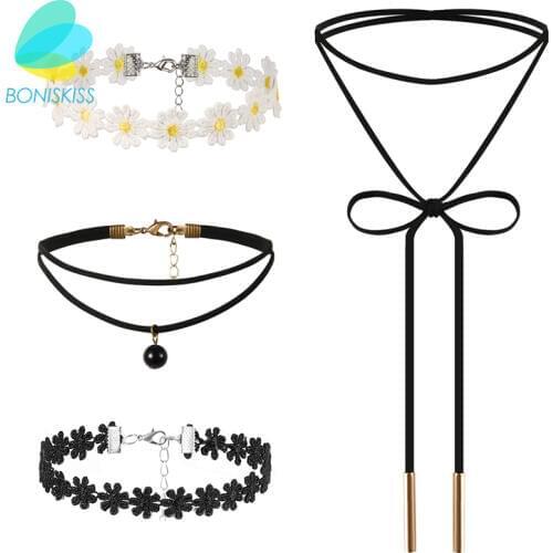 Boniskiss Black Lace Chokers Necklaces Sets For Women Gifts Flower Pendant Necklace Collares Hot Fashion Jewelry