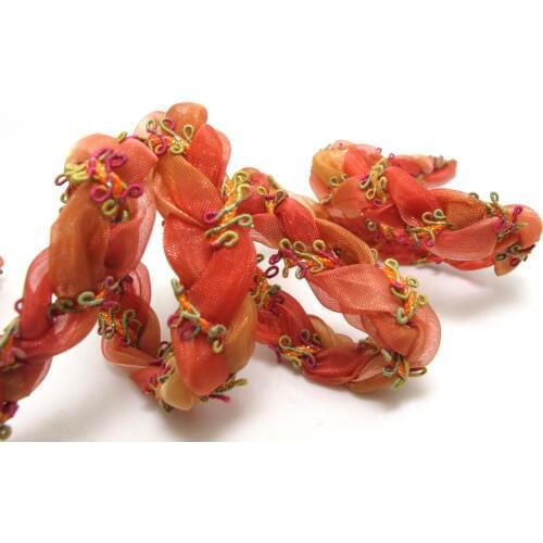 15mm Red Color Hand Braided Polyester Chiffon Ribbon Trim|Floral Picot Edge Braid|Headband Ribbon|Hair Accessories DIY Supplies