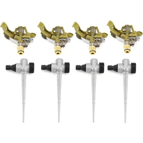 Practical 4Pcs Metal Pulsating Sprinkler 360 Degree Rotation Lawn Watering Sprinklers with Spike for Garden Irrigation System