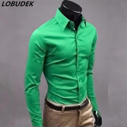 Man casual shirt fashion red blue black white pink purple gray yellow green long sleeve dress for singer dancer star bar