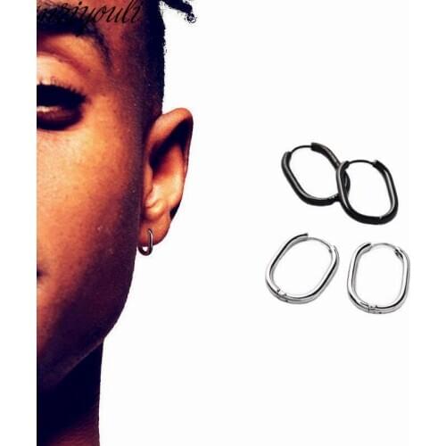 Real Stainless Steel Punk Pin Earrings Unique Design Oval Safety Steel Stud Fashion Earrings Elegant Women Man Rock Piercing U