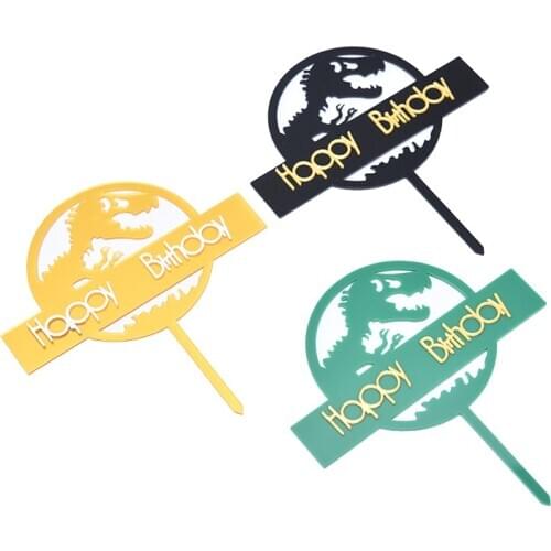 Dinosaur Theme Cake Topper Acrylic Golden Happy Birthday Cake flags High-end birthday Cupcake Toppers Kids Party Cake Decoration