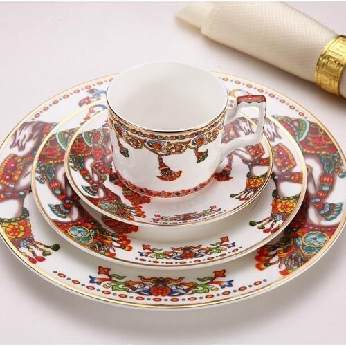Triumph Horse Cutlery Restaurant Bone China Afternoon Tea Cup And Saucer Western Steak Plate Hotel High-end Tableware