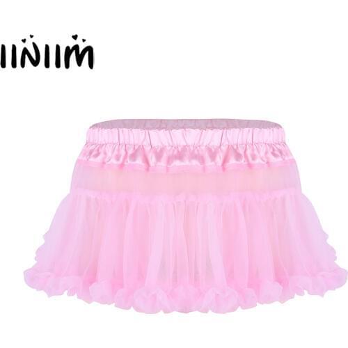 Iiniim Mens Sissy Lingerie Panties Satin Elastic Waistband Frilly Ruffled Tulle Layered Skirt Short Babydolls Mini Tutu Skirts