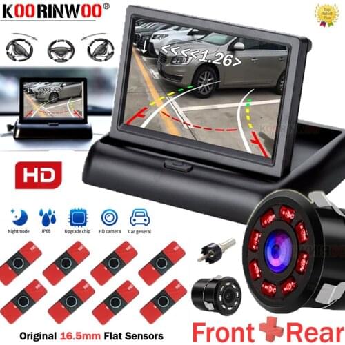 Koorinwoo Smart System Trajectory Track Camera Moving Line Parktronics 8 Car Parking sensors Speaker Buzzer 12v Rear view Camera