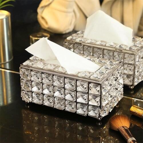 European-style Square Crystal Tissue Box Home Bar KTV Table Decoration Rhinestone Paper Rack Napkin Tray for Home Hotel Car
