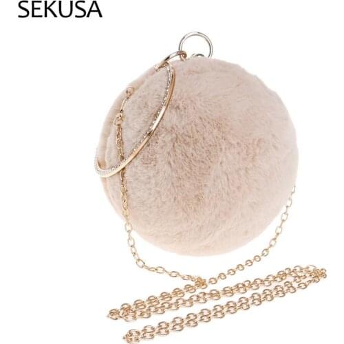 Rabbit fur women evening bags ball design diamonds elegant 2020 new small day clutch chain shoulder mixed color wedding handbags