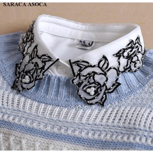 Lady Sweater Detachable Fake Collars Womens Adjustable Bust Handmade Diamonds Black Chiffon Fake Shirt Collar A251