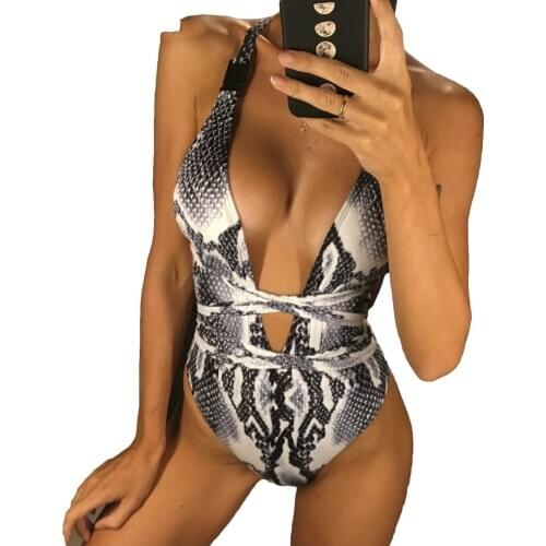 Long Strap Wrap Around Swim Suit For Women Swimwear One Piece Swimsuit Female Bather Snake Print Bathing Suit Beach