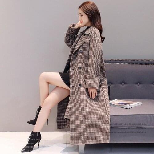 Qianniao Grid Wool Coat Womens Middle Long Over The Knee 2021 Autumn And Winter New Korean Loose Thickened Wool Coat Fashion