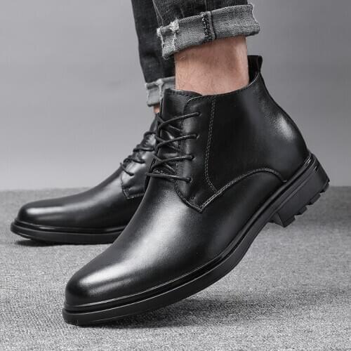 Winter Genuine Leather Shoes Men Winter Boots Warm Cotton Shoes Cow Leather Man Ankle Boots Casual Male Footwear Big Size 35-47