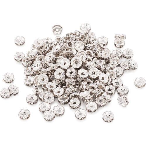 200 pc 4x2mm Brass Rhinestone Golden Beads for jewelry making,G rade AAA,Wavy Verge,Nickel Free,Meta Color,Rondelle,Crystal