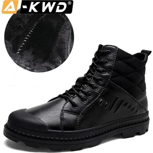 2020 Winter Plush Snow Boots Mens Shoes Fashion High Top Ankle Boots Men Genuine Leather Rubber Botte Homme Waterproof Shoes 46