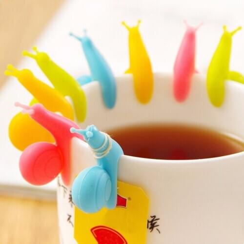 5 PCS/lot Cute Snail Shape Silicone Tea Bag Holder Cup Mug Candy Colors Gift Set GOOD Random Color