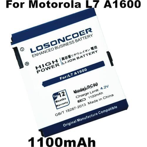 LOSONCOER BC60 Battery 1100mAh for Motorola L7 A1600 L72 E8 L71 C261 EM30 Battery