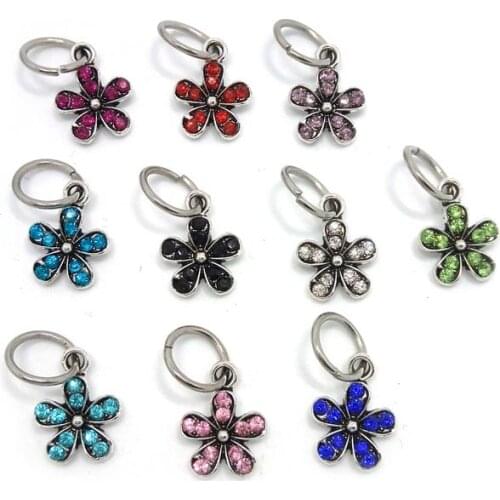 Free Shipping 50pcs 23x12mm mix color rhinestone antique alloy flower pendant beads fit European bracelet charms DIY