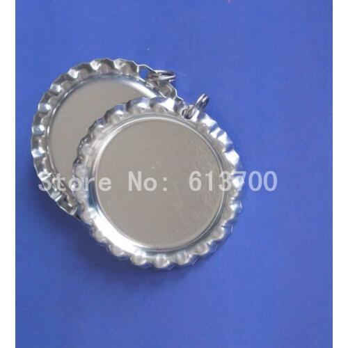 Free Shipping 500 pcs/lot Sliver colored Flattened Chrome Bottle Caps bottlecaps Linerless with HOLE and Ring For DIY Crafts