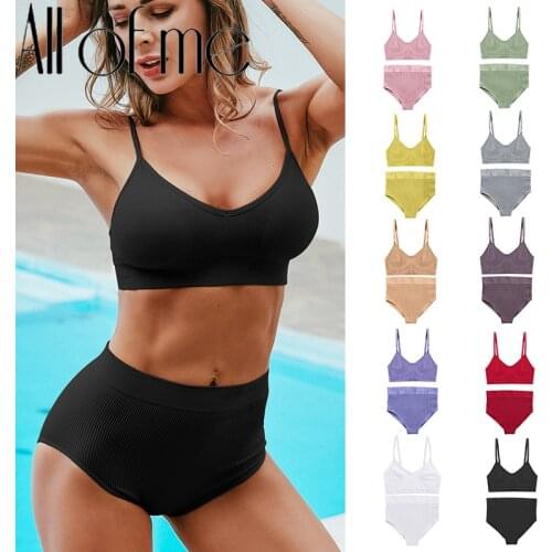 Women Sexy Underwear Seamless Bra Set High Waist Panties Female Bralette Lingerie Fitness Crop Top Simple Active Girls Sport Bra