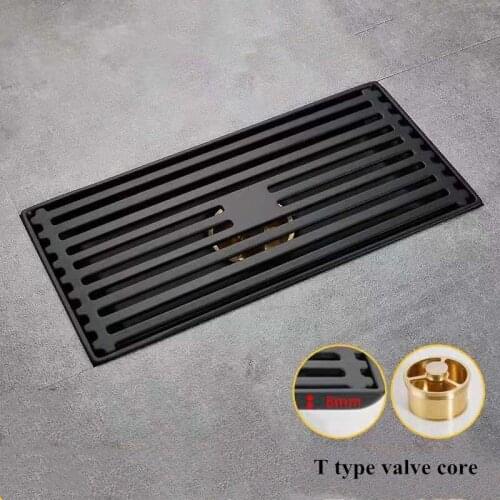 Black / Silver Stainless Steel Shower Drain T type Copper valve core , Floor Drain Hair Catcher Drain Area Lower Drain Body Fit