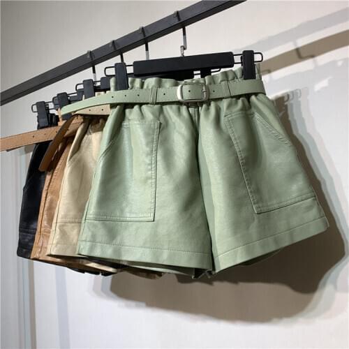 Fipyjip Women's Leather Shorts