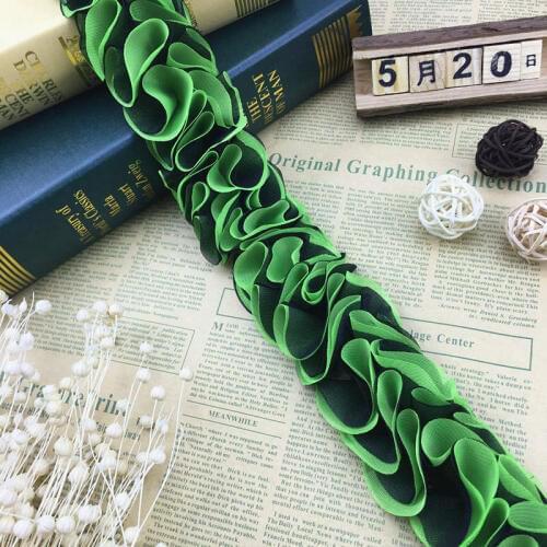1 yard Fluorescent Green 3D Flowers Chiffon Cluster Lace Trim Wedding Dress Lace Ribbon Fabric Applique Trimming Sewing Craft