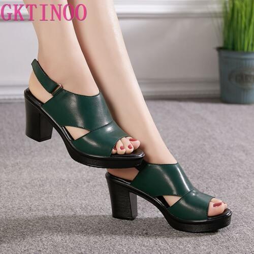 GKTINOO Womens Sandals Genuine Leather Platform Sandal 2021 Summer Thick Sole High Heels Ladies Sandal Summer Shoes For Women