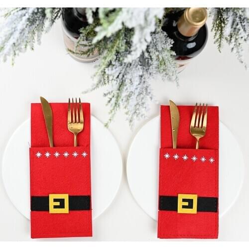 Hot sale Christmas Pocket Fork Knife Santa Hat Reindeer Cutlery Holder Bag Home Party Table Dinner Decoration Tableware