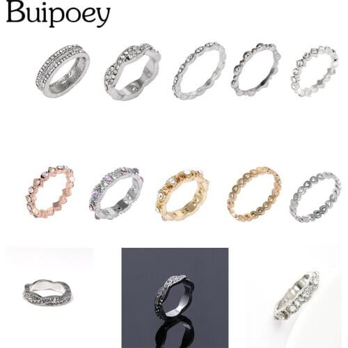 Buipoey New Fashion Rings For Women Hollow Heart Ring Rhinestone Lovers Couple Ring Men Gift Jewelry Womens Mens Accessories