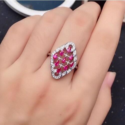 Vintage 925 Silver Ruby Ring for Party 9 Pieces 2mm*4mm Natural Ruby Silver Ring Sterling Silver Ruby Jewelry Gift for Woman