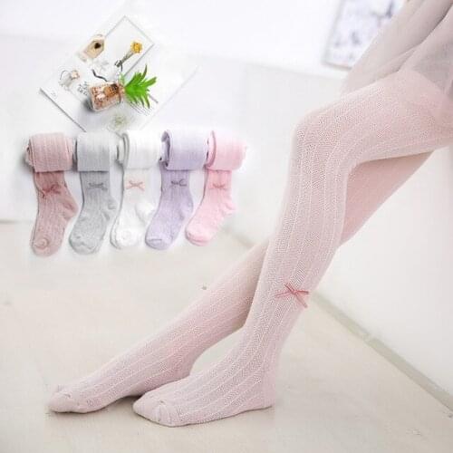 Children kids baby pantyhose spring summer cotton mesh breathable soft thin bow girls pantyhose white children dance tights