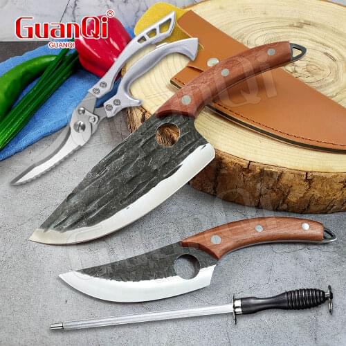 Handmade Forged Serbian Chef Knife Butcher Knife Meat Cleaver Hunting Camping Knife Fish Knife Boning Knife Cutting Cooking Tool