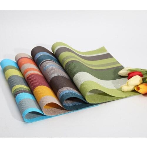 PVC Stripe Placemat Dining Table Mat Textilene Antiskid Insulation Anti Scald Bamboo Pattern Fashion Decoration Party Banquet