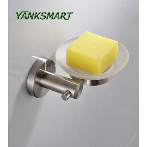 YANKSMART Round Stainless steel Kitchen Bathroom Brushed Nickel Swivel Wall Mounted Soap Storage Dishes