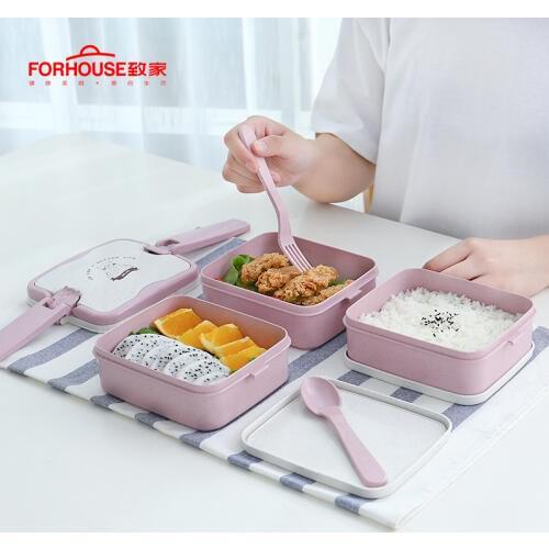 Microwave Lunch Box Portable Three Layer Bento Box For Kids Picnic Office Workers School Dinnerware