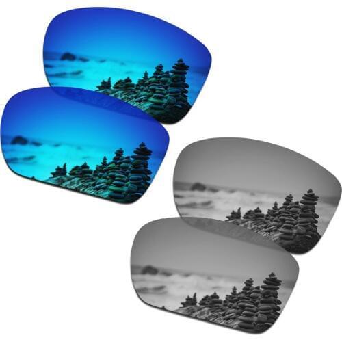 SmartVLT 2 Pairs Polarized Sunglasses Replacement Lenses for Oakley Big Taco Ice Blue and Silver Titanium