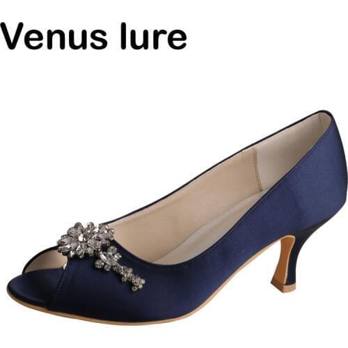 Custom Handmade Fashion Pumps Evening Party Shoes for Women Navy Open Toe Shoes