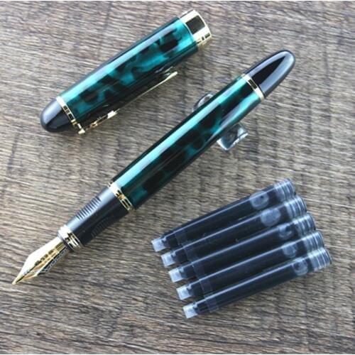 Marble Blue Gold Clip Metal Fountain Pen 0.5 mm High Quality Ink Pens for Student Christmas Gift Office Product School Supplies