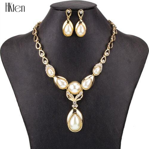 MS1504498 Fashion Jewelry Sets High Quality 2 Colors Necklace Sets For Women Wedding Gold Plate Imitation Pearl Crtstal Design
