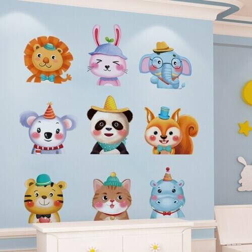 Cartoon Animal Wall Stickers Elephant Lion Panda Koala Sticker Wall Decor for Kids Room Nursery Decoration Self-adhesive Decals
