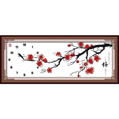 A praise to red-plum cross stitch kit 14ct 11ct count print canvas wall clock stitching embroidery DIY handmade needlework