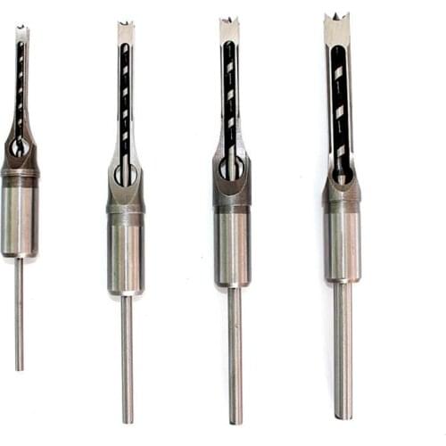 4pcs Square Hole Drill Bit Set 6.35/7.94/9.5/12.7mm Stainless Steel Square Auger Drill Bit Woodworking Mortise Chisel Mortiser