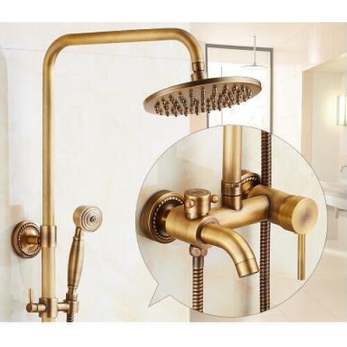 Wall Mounted Bathroom Rain Shower Set Antique Bronze Rainfall Shower with Hand Shower Brass Rain Shower Faucet Sets EL4003