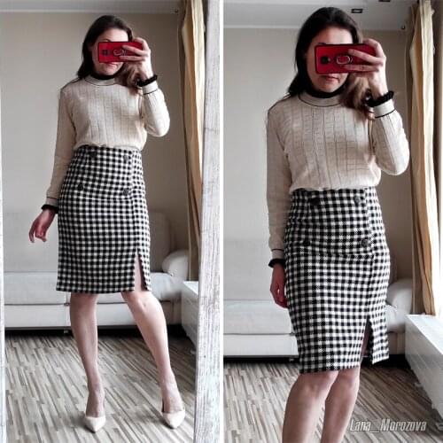 The new houndstooth woolen skirt Korean style temperament all-match thinner, one-step split A-line skirt