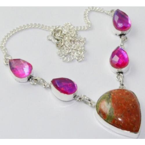 Unakaite & Rainbow Topas Necklace Silver Overlay over Copper, 47.5 cm, N2088