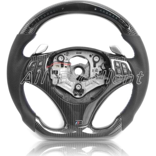 Carbon Fiber & Perforated Leather for BMW E90 E92 Steering Wheel with LED and Paddle Shifters assembly
