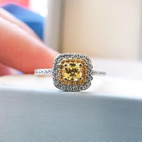 Charms 4*4MM Citrine Rings For Women Genuine 925 Sterling Silver Jewelry With Stones Anniversary Engagement Gifts